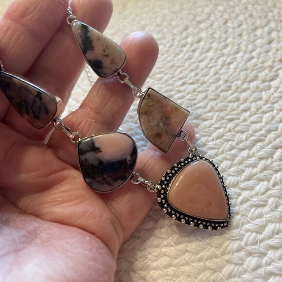 Stunning PERUVIAN PINK OPAL Handmade Sterling 925 Necklace Size 21" #937D - Picture 2 of 3